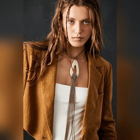 New Free People Cowboys Don’t Cry Necklace Western Fringe Leather - Picture 2 of 8